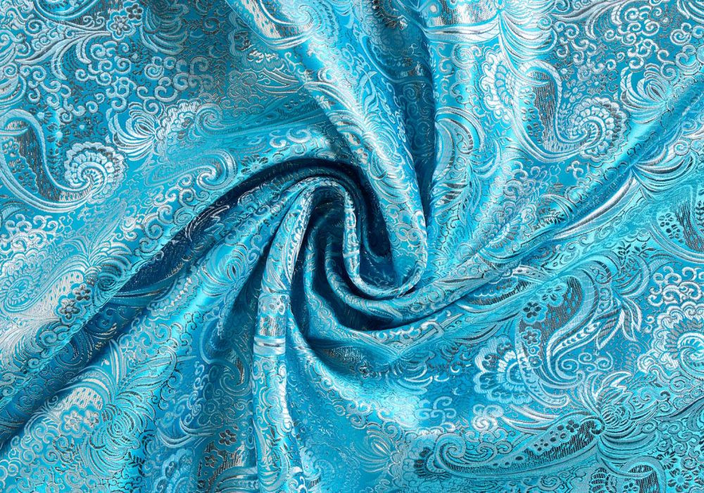 Jacquard stof met paisley print - Aqua blauw