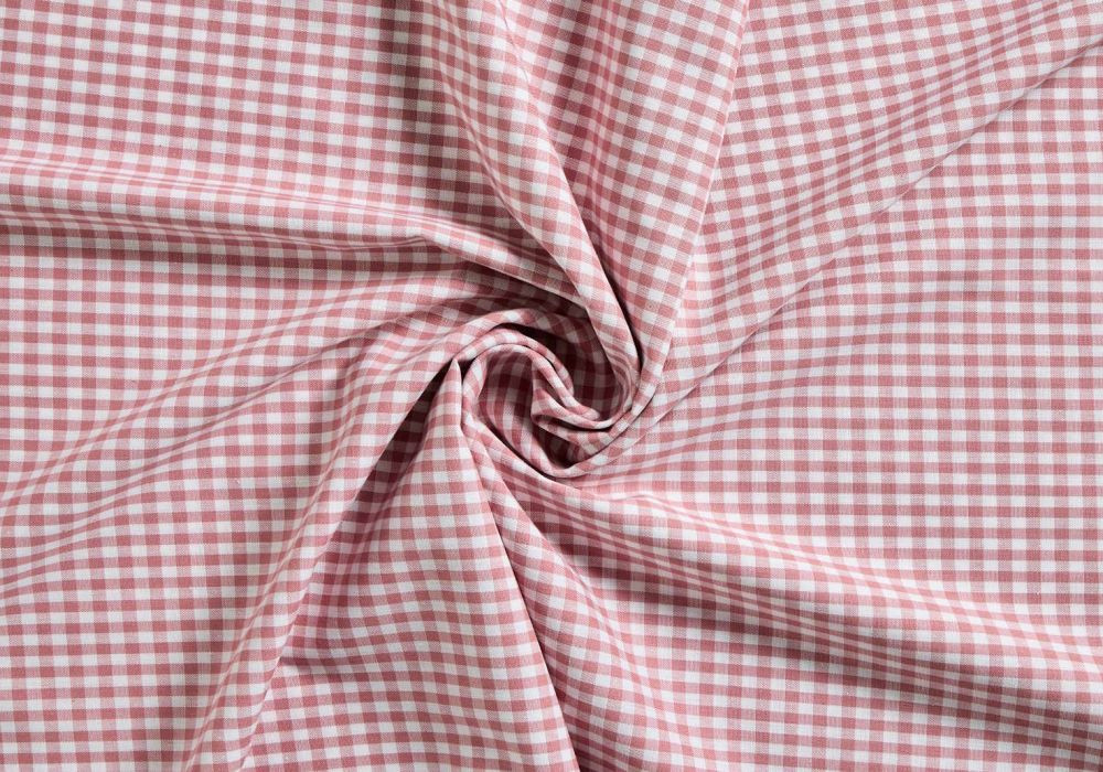 Boerenbont Stof Ruitjes 5mm Oudroze Wit