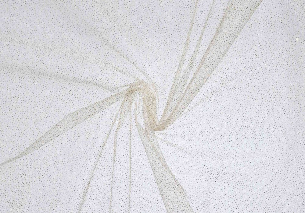 Tule met glitter goud ecru