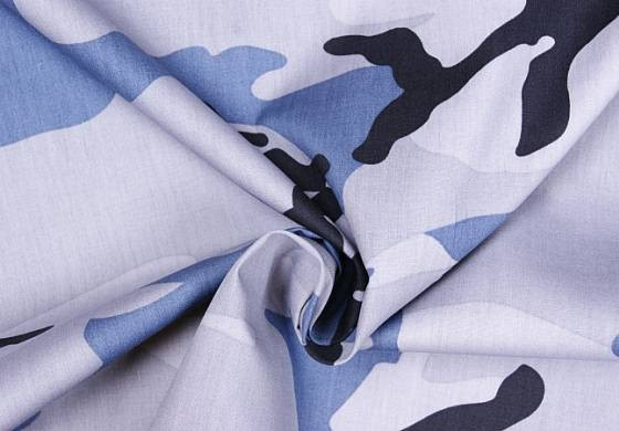 Camouflagestof poplin katoen blauw