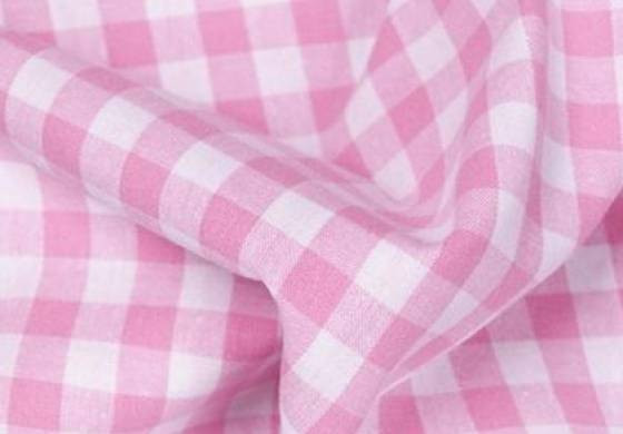 Boerenbont ruitjes stof roze wit ruit 10mm