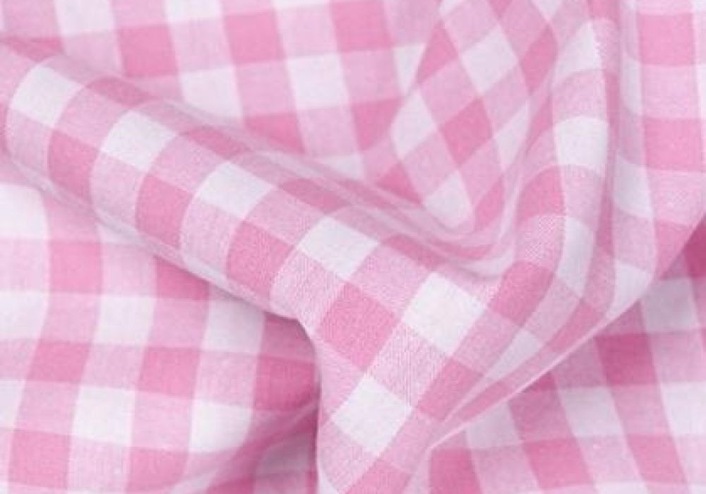 Boerenbont ruitjes stof roze wit ruit 10mm