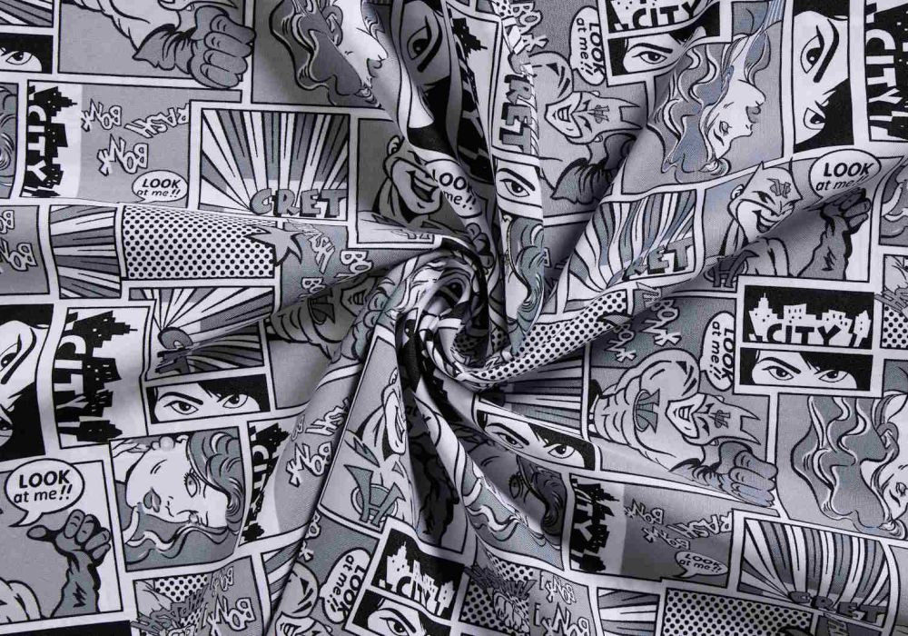 Stof Superhelden Strip Comic Zwart Wit