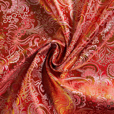Jacquard Stof Paisley Rood Goud