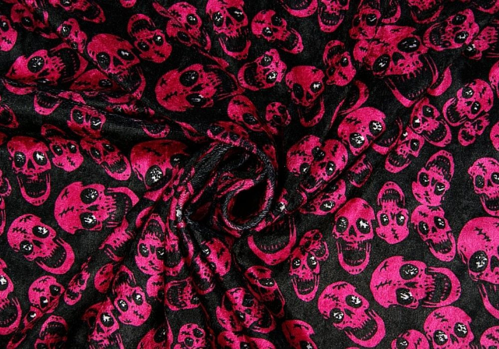 Velours de Panne doodskop fuchsia