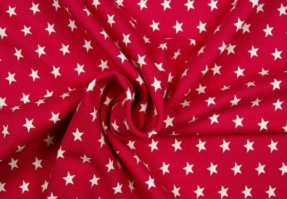 Stof met sterrenprint fuchsia en wit