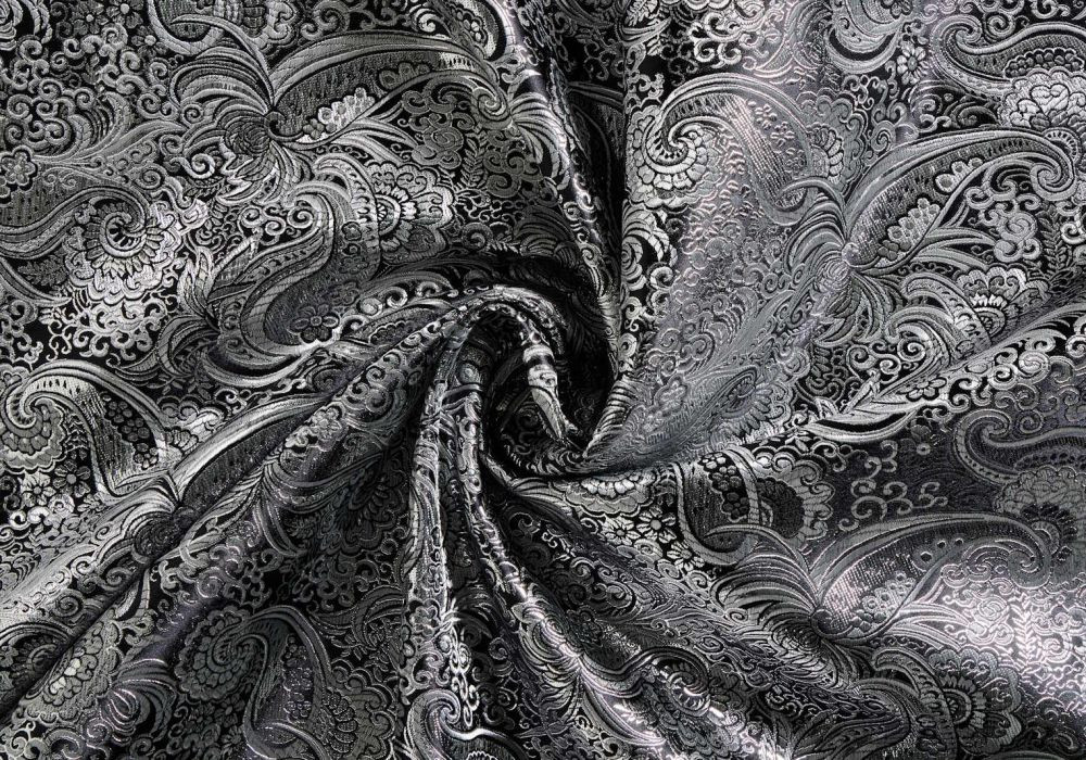 Jacquard Brokaat stof - Zwart Zilver