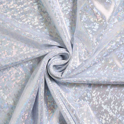 Glitterstof Lycra 4-way Stretch Hologram Wit Zilver