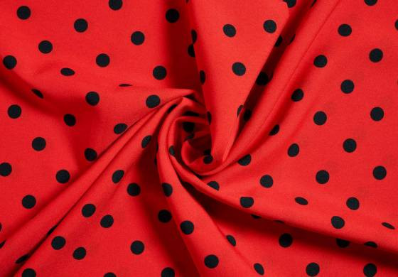 Rode stof met zwarte stippen (1 cm) | Terlenka