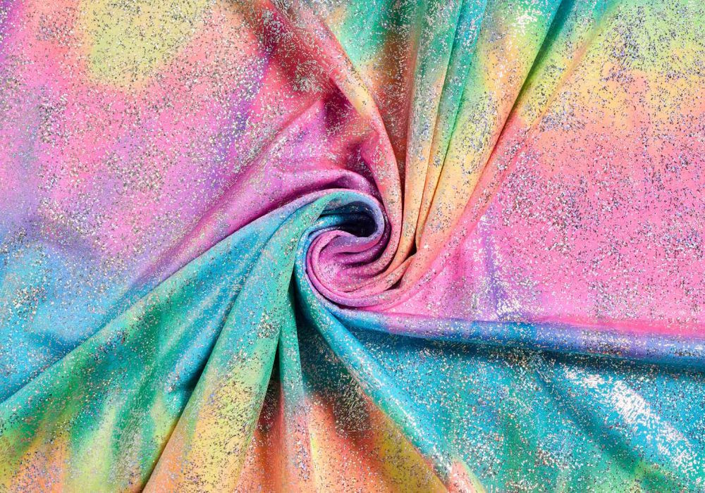 Glitter Stof Lycra Regenboog
