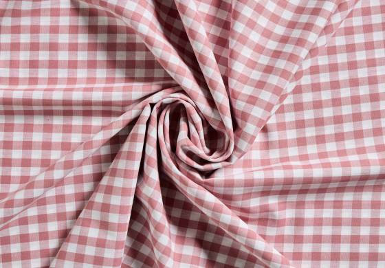 Ruitjes Stof Boerenbont Oudroze Wit 10 mm