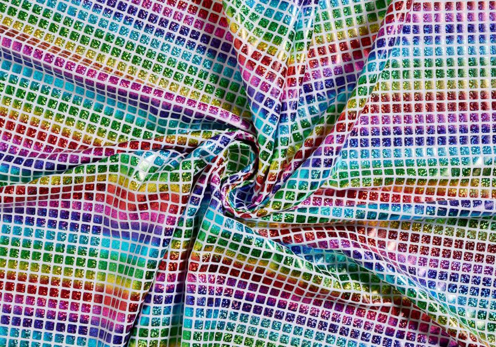 Lame Stretch Stof Wit met Ruitjes Multi kleuren