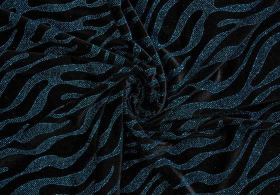 Stretch Fluweel Velvet Turquoise Glitter