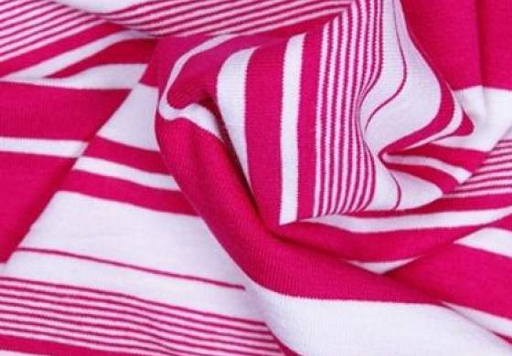 Strepen tricot fuchsia/wit
