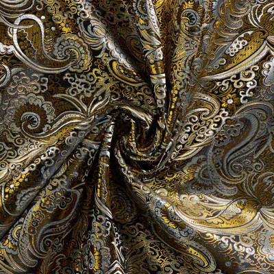 Jacquard Stof Paisley Zwart Goud