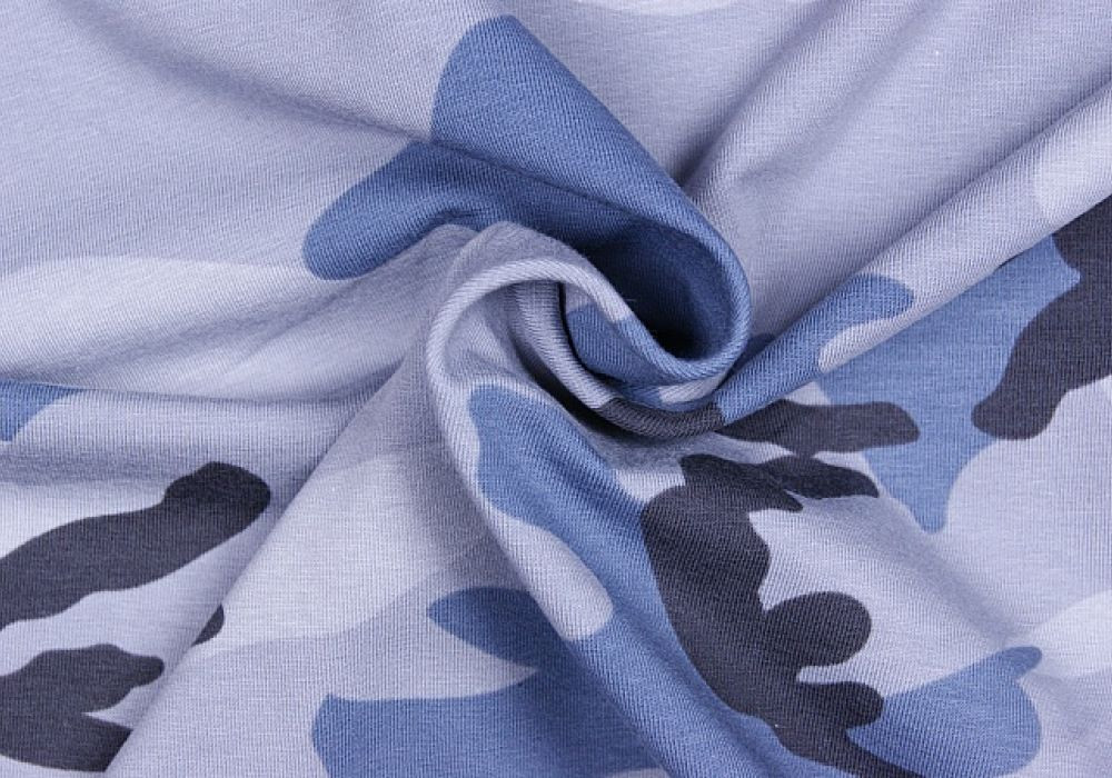 Camouflageprint tricot katoen blauw