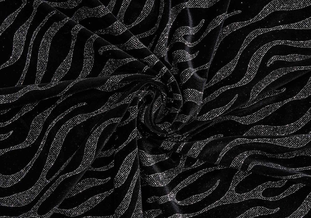 stof fluweel velvet stretch zwart zilver