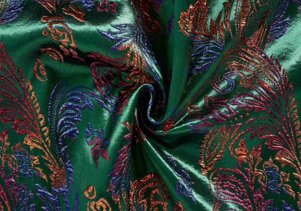 Jacquard Glans Stof Groen Brokaat Paisley