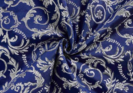 Brokaat Jacquard Stof - Blauw ZIlver