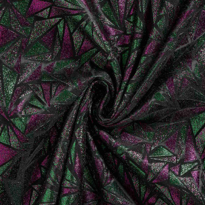 Jacquard Stof Driehoek Paars Groen Zwart