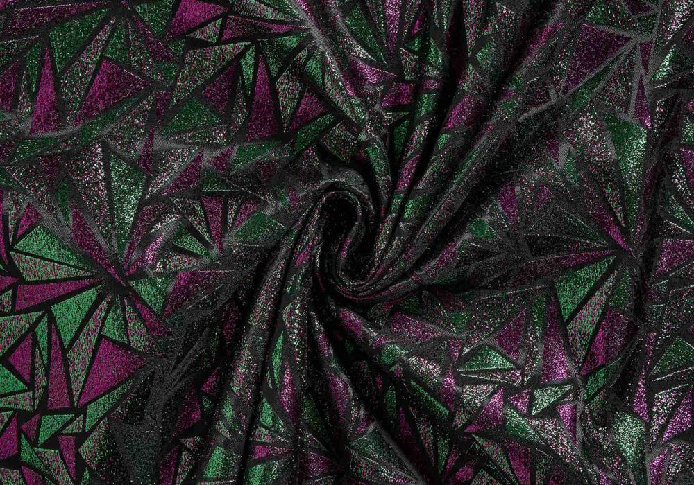 glitterstof driehoek paars groen zwart jacquard