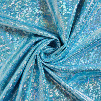 Glitterstof Lycra 4-way Stretch Hologram Aquablauw