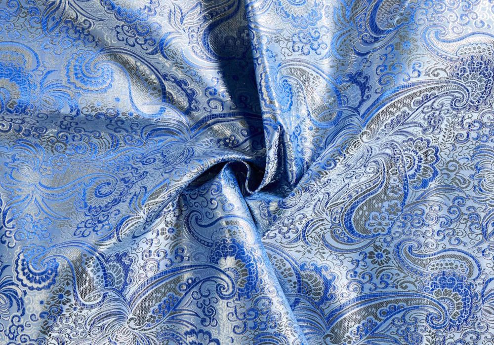 Jacquard stof blauw - Brokaat paisley