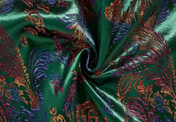 Jacquard Glans Stof Groen Brokaat Paisley